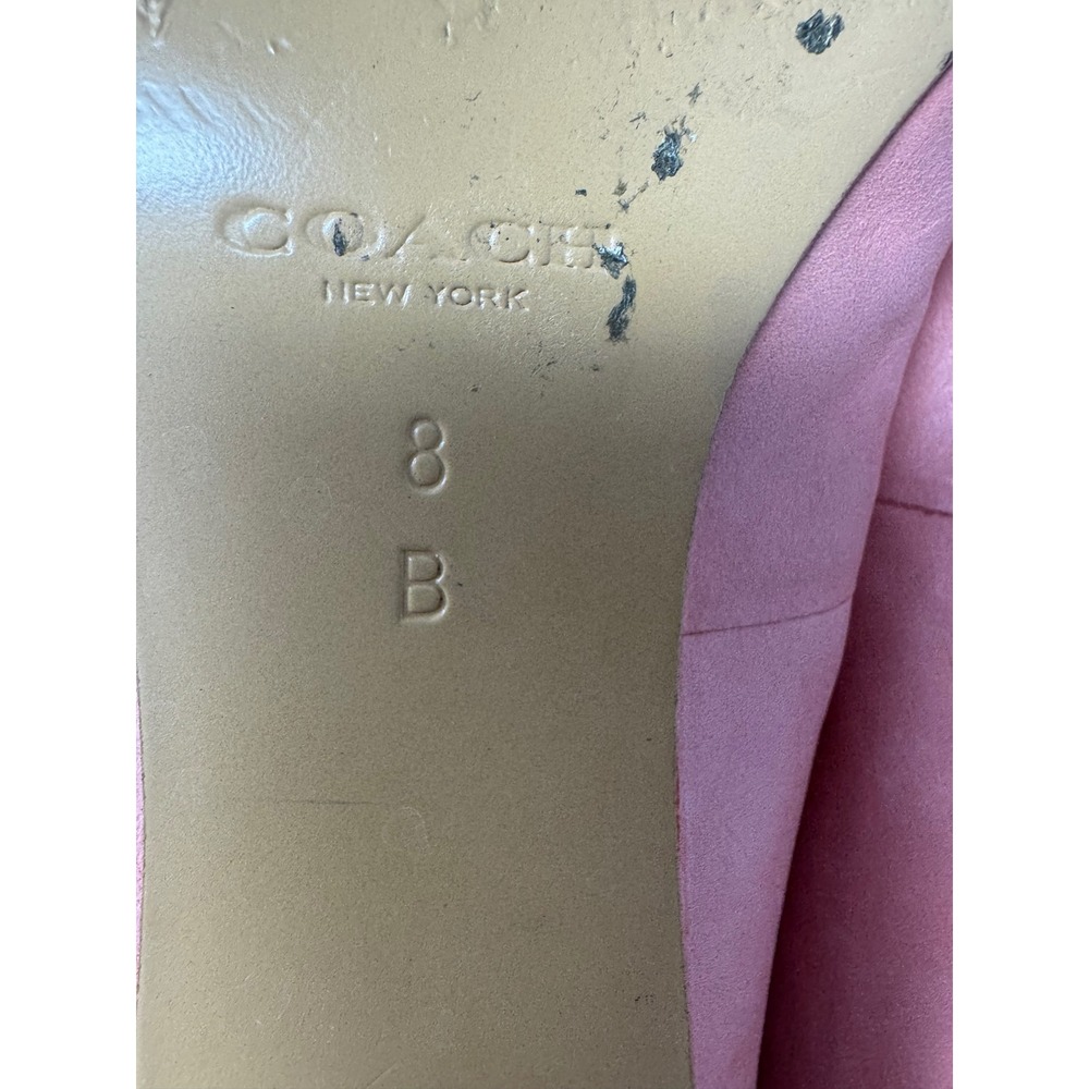 Coach Coral Pink Pointed Toe Kitten Heels with Bow and Gold Logo Size 8B - Picture 7 of 8